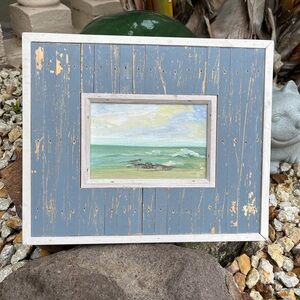Original Oil Painting Laguna Beach California Seascape Distressed Wooden Frame